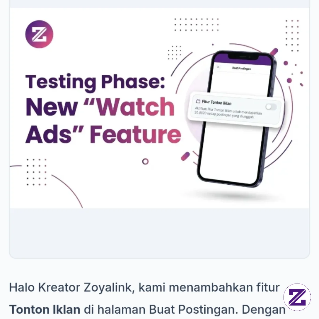 Fitur Barunya Zoya Ads Ddolnya 0.0020$ Per Postingan Tanpa Syarat Minimum View