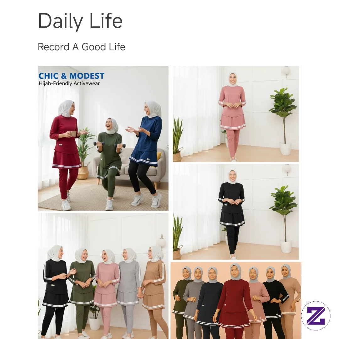 Setelan Baju Olahraga Wanita Muslim Terbaru Leging Rok Skirt Nyaman & Stylish