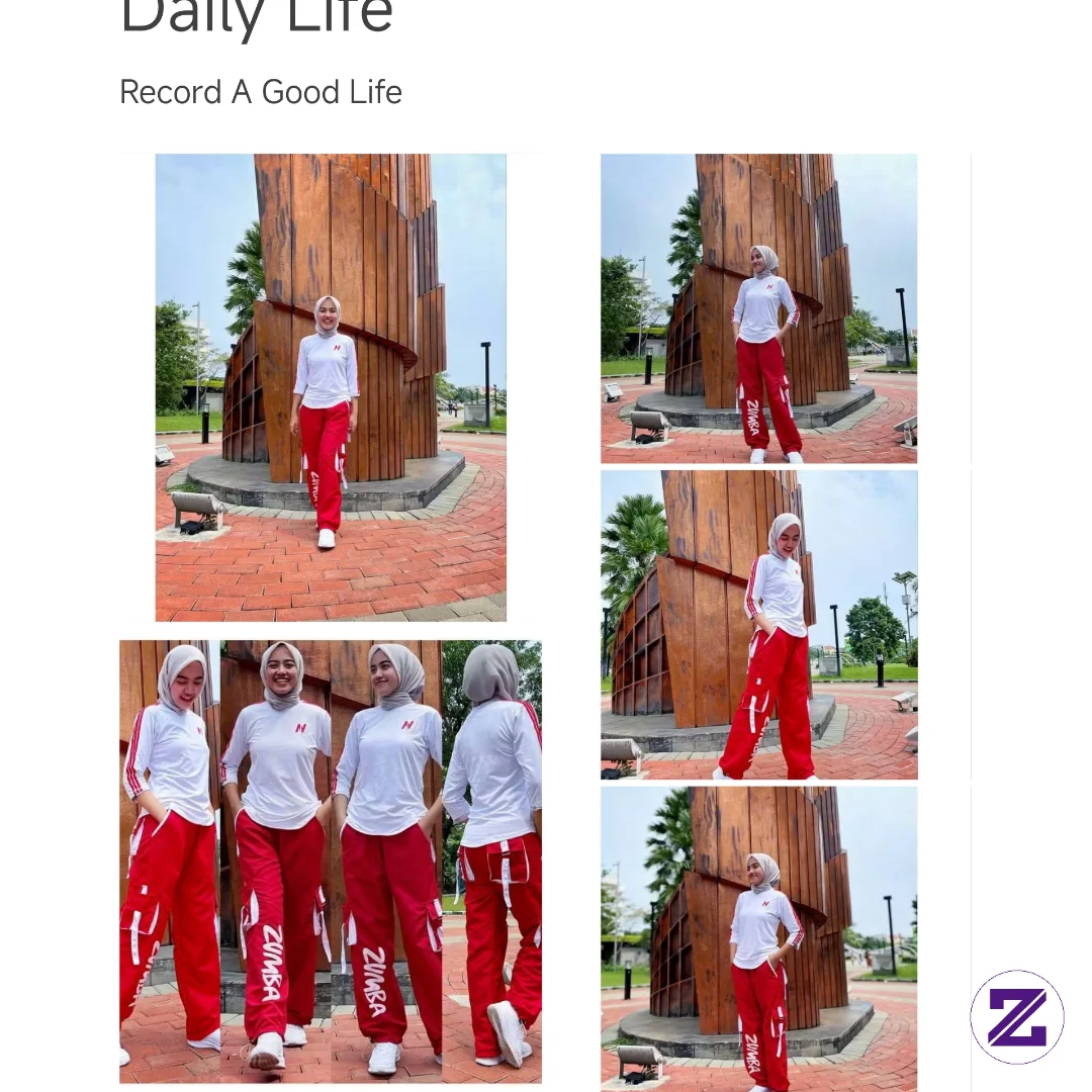 Setelan Senam Olahraga 1Set Mix Atasan N Putih List Merah Dengan Celana Senam