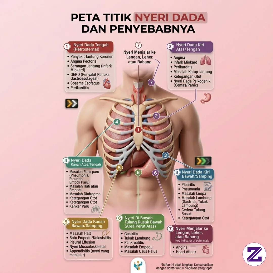 Peta Titik Nyeri Dada Dan Penyebabnya..