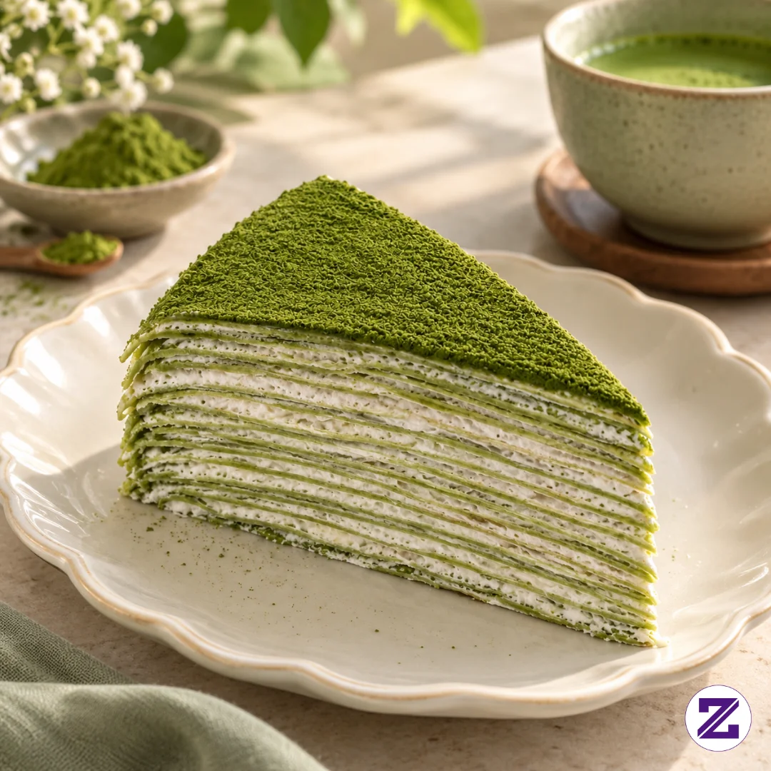 MATCHA MILK CREPES, LEMBUT BERLAPIS DENGAN CREAM MATCHA