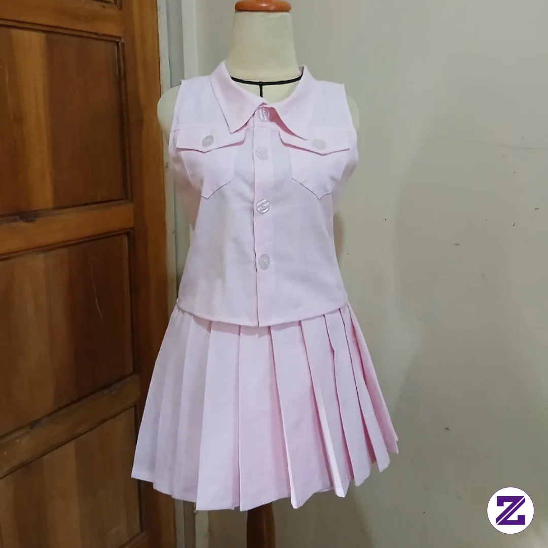 Setelan Geboy Aerobik Part 2, Atasan Rompi Dan Rok Rampel. Warna Pink