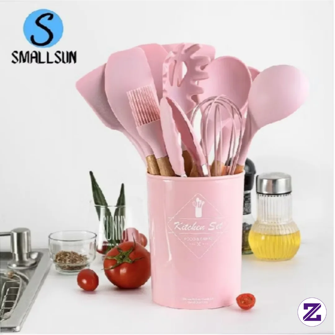 SMALLSUN] Set Alat Masak Silikon 11-in-1 Premium Dengan Gagang Kayu