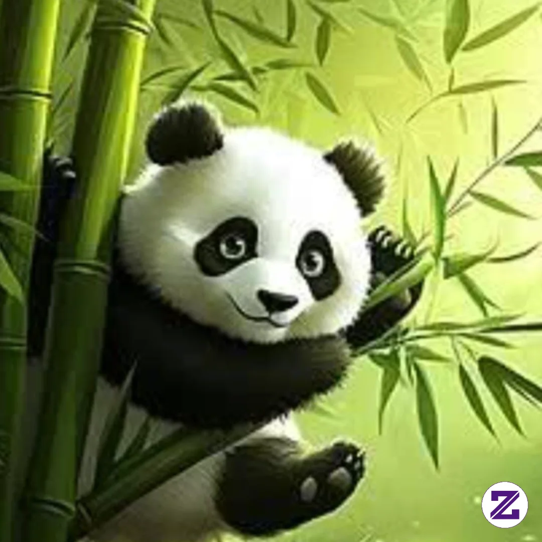 This Panda Cub Is Having A Great Time Playing On The Green Bamboo, So Overjoyed
