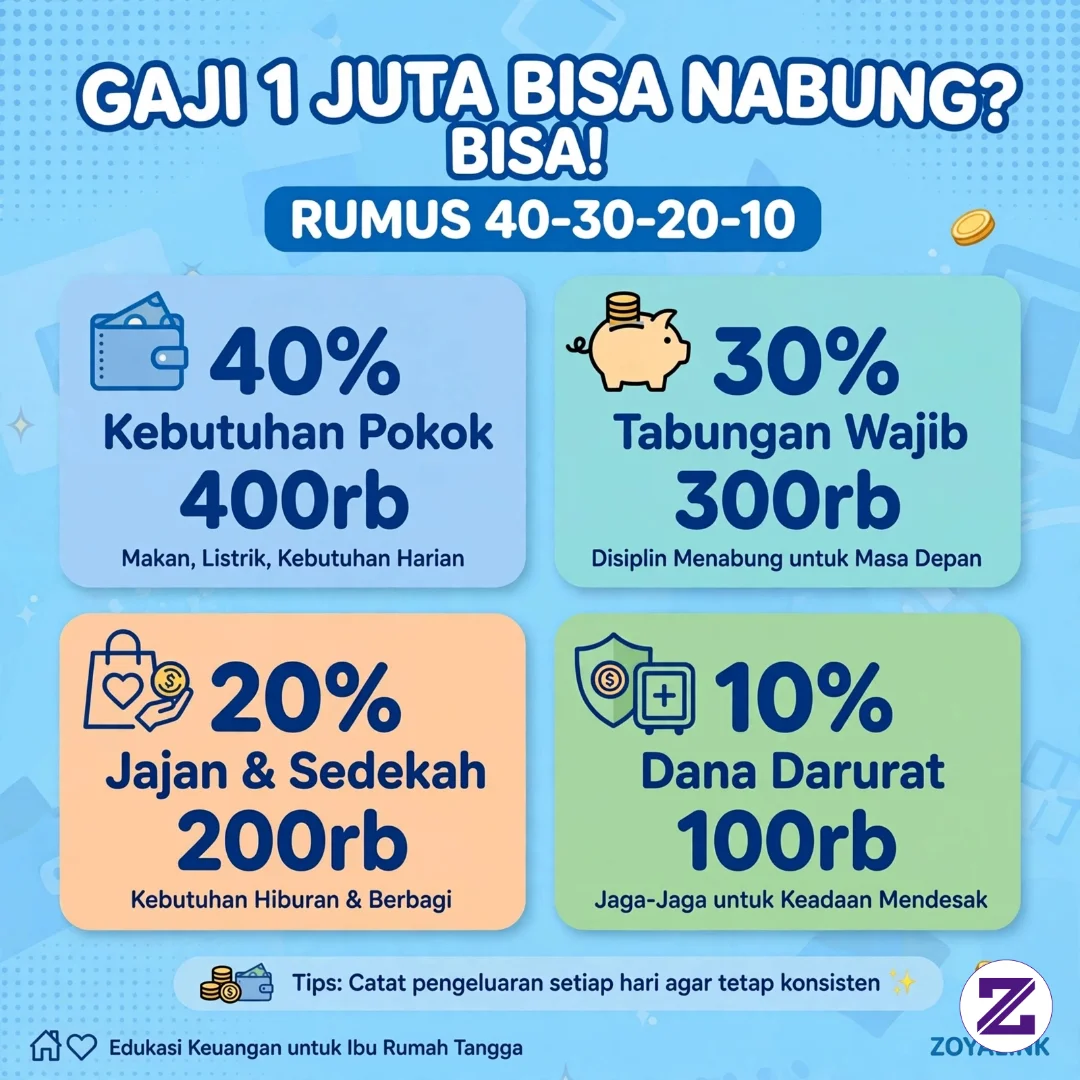 Gaji 1 Juta Bisa Nabung? BISA! Pakai Rumus 40-30-20-10 Ibu Cerdas
