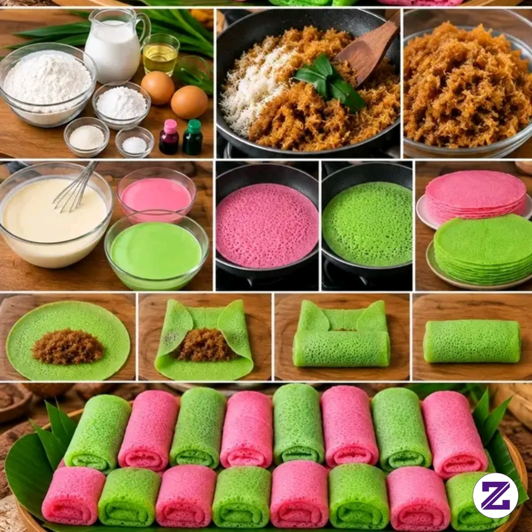 Dadar Gulung Pink & Hijau Isi Unti Kelapa