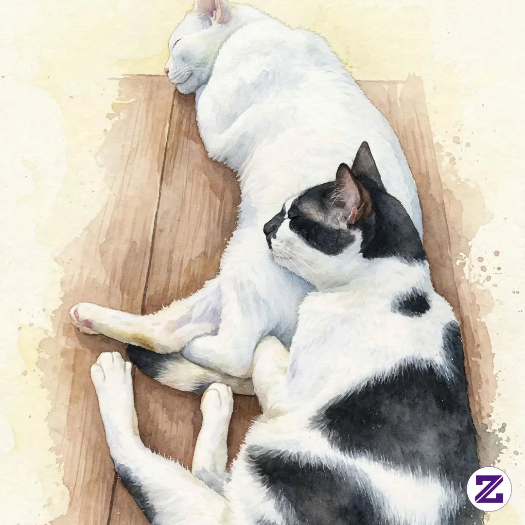 A Painting Of A Mother Cat And Her Kitten.