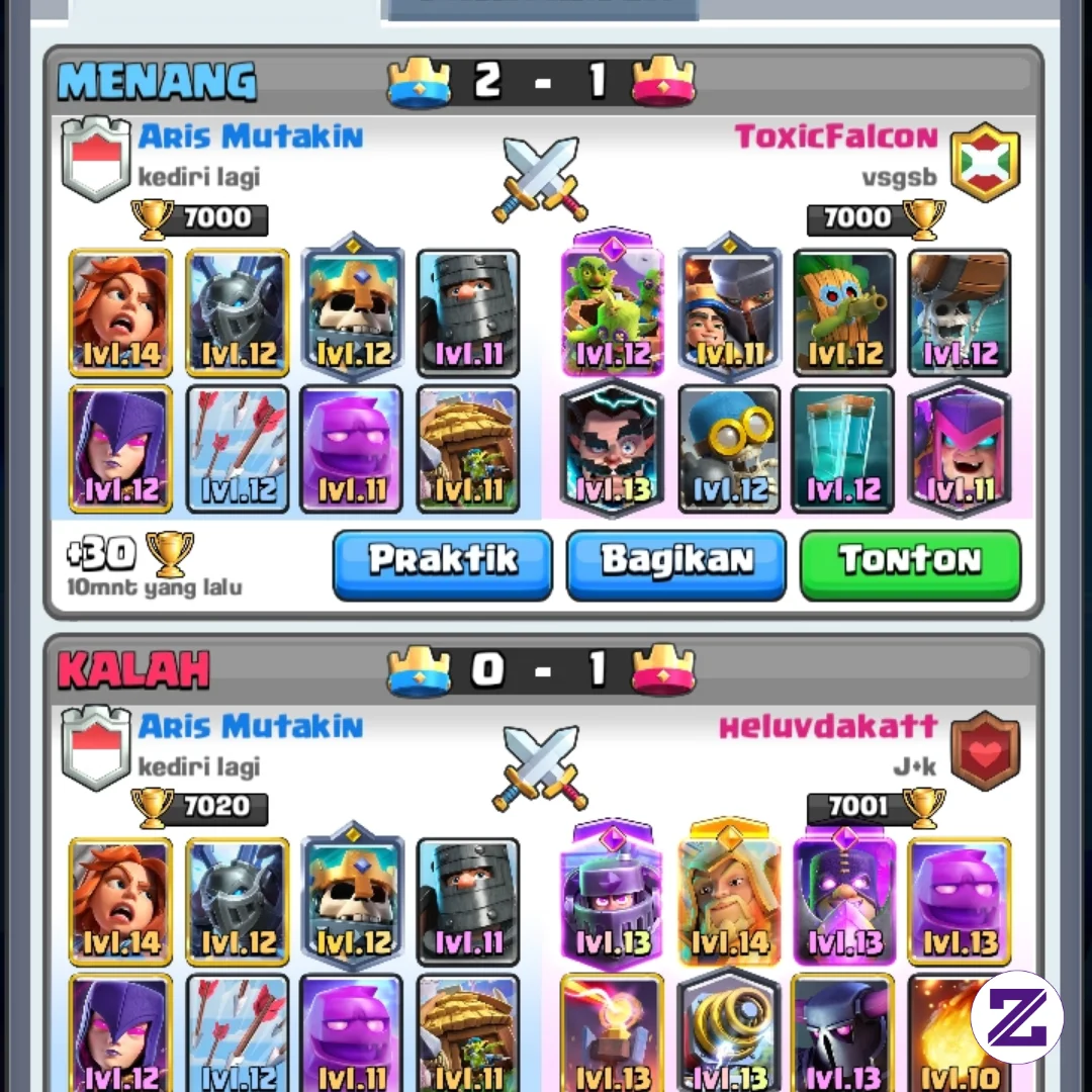 Riwayat Main Game Clash Royale Hari Ini