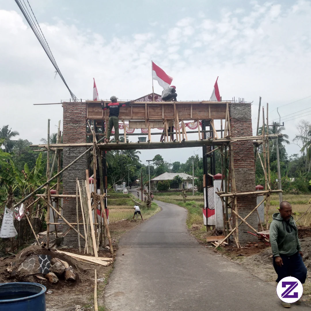 Proses Pembangunan Gapura Perbatasan Desa
