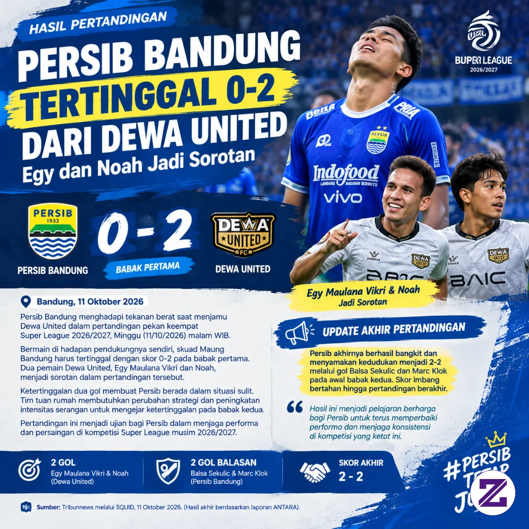 Persib Bandung Tertinggal 0-2 Dari Dewa United, Egy Dan Noah Jadi Sorotan