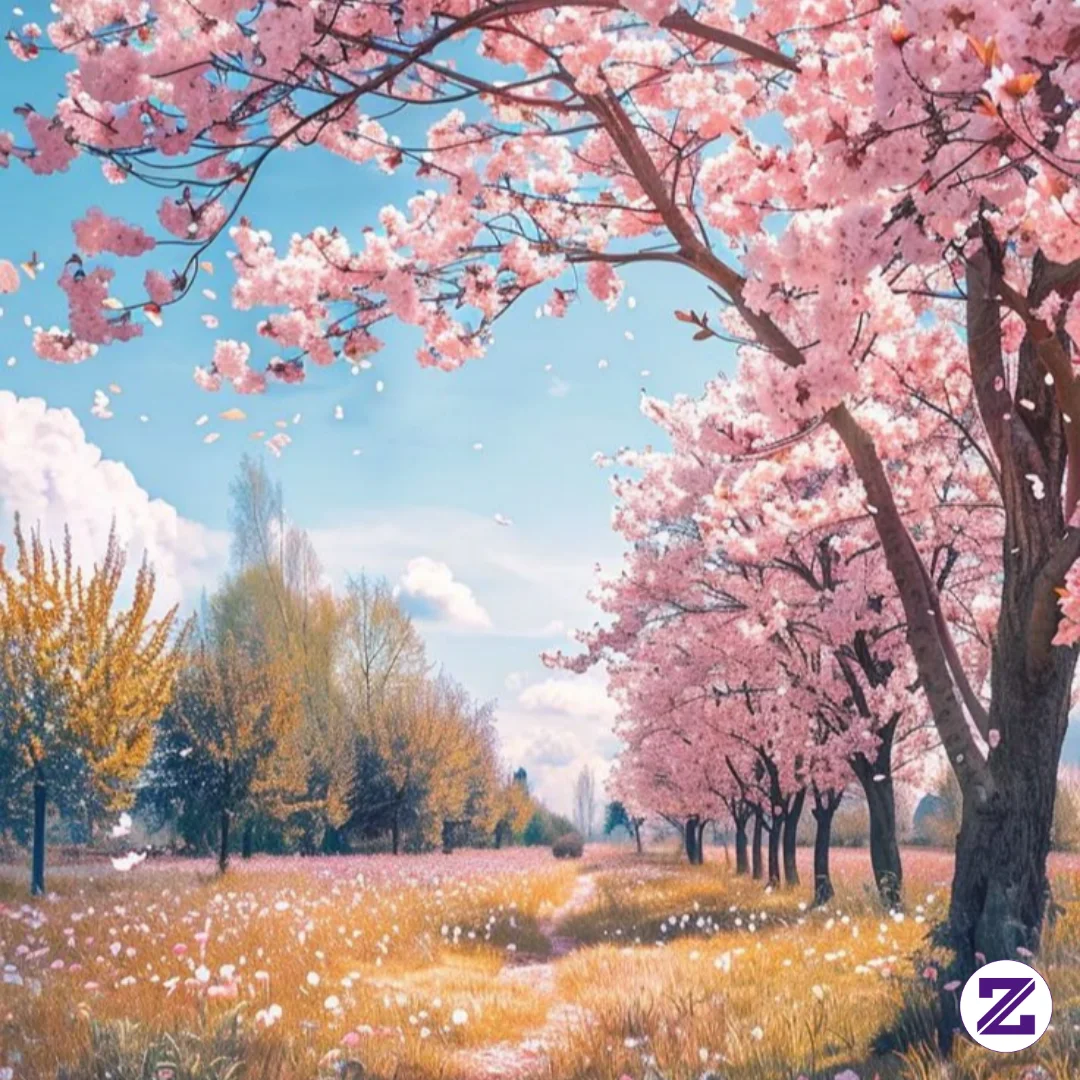 Musim Semi Indah Dengan Pohon Sakura Bermekaran