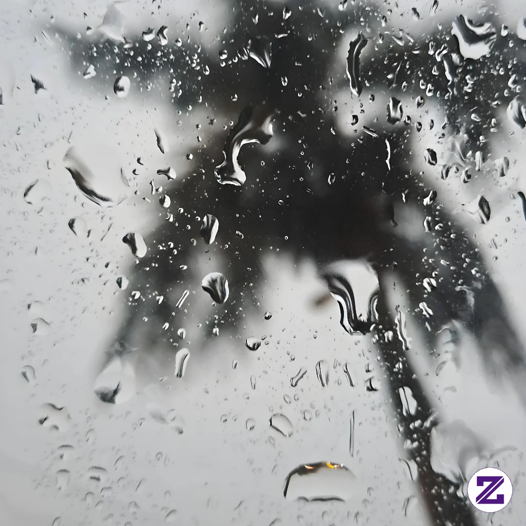 Water Droplets On Glass With Abstract Background