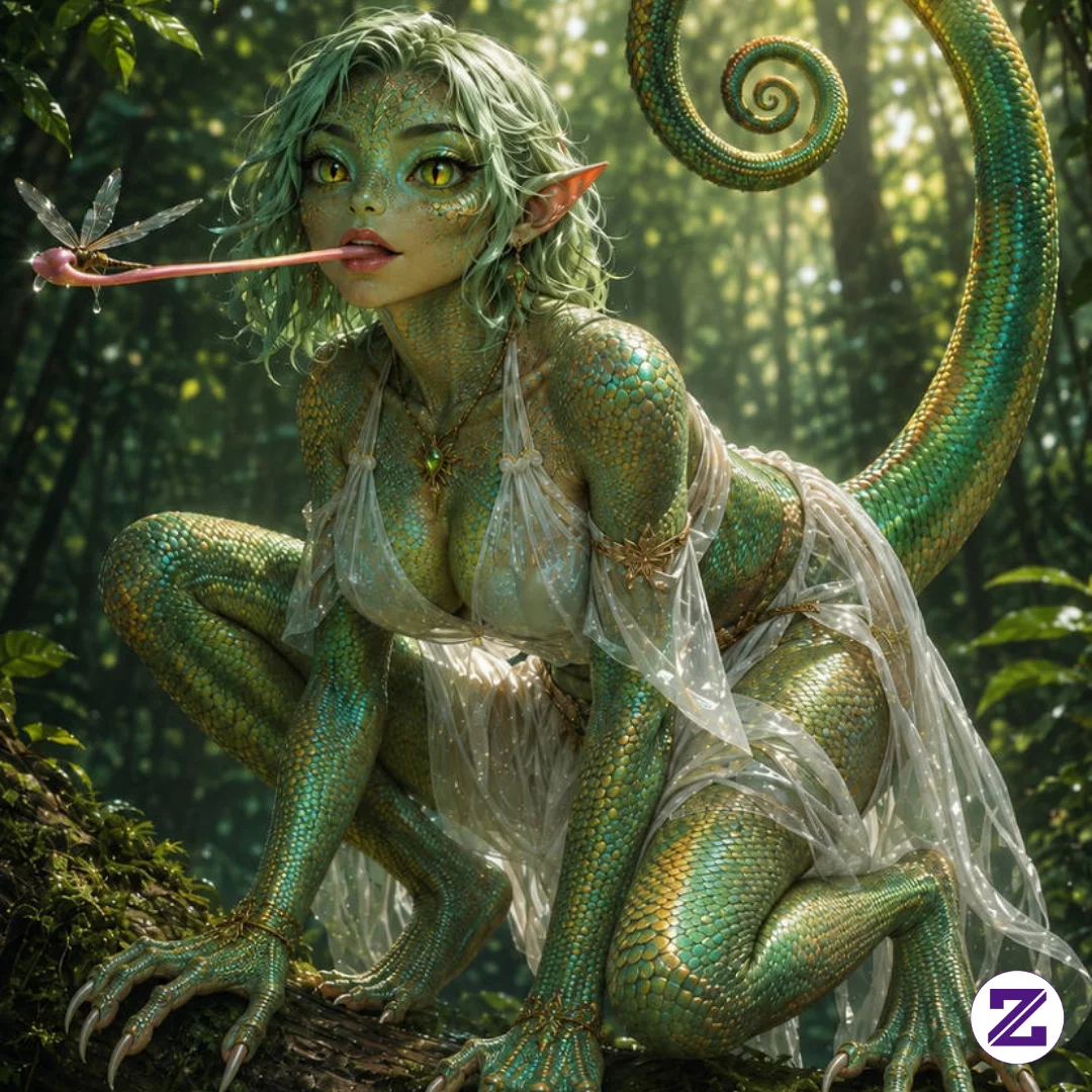 Di Rimbunnya Hutan Hijau, Wanita Setengah Cicak Berbalut Sisik Berkilau