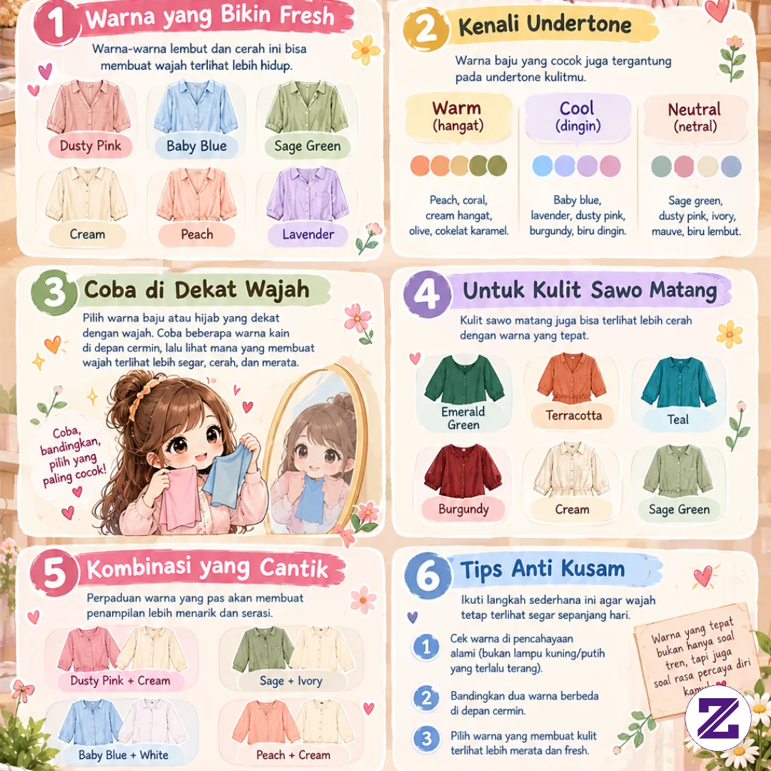 BAGIAN 1 — Warna Baju Yang Bikin Wajah Lebih Fresh 🌸