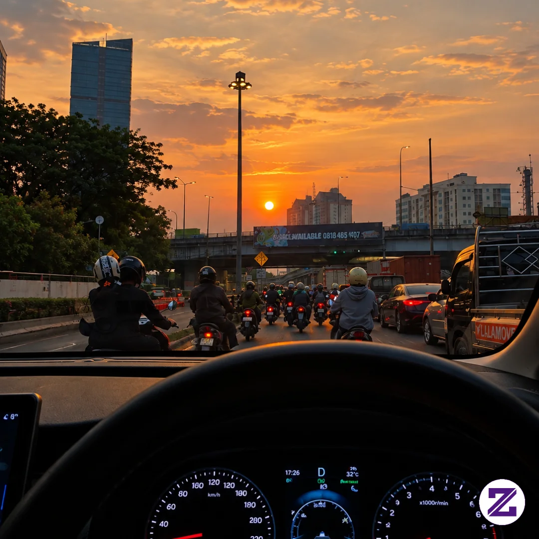 Indahnya Senja Ditengah Kemacetan Jakarta, Tetap Semangat Mencari Orderan Hari