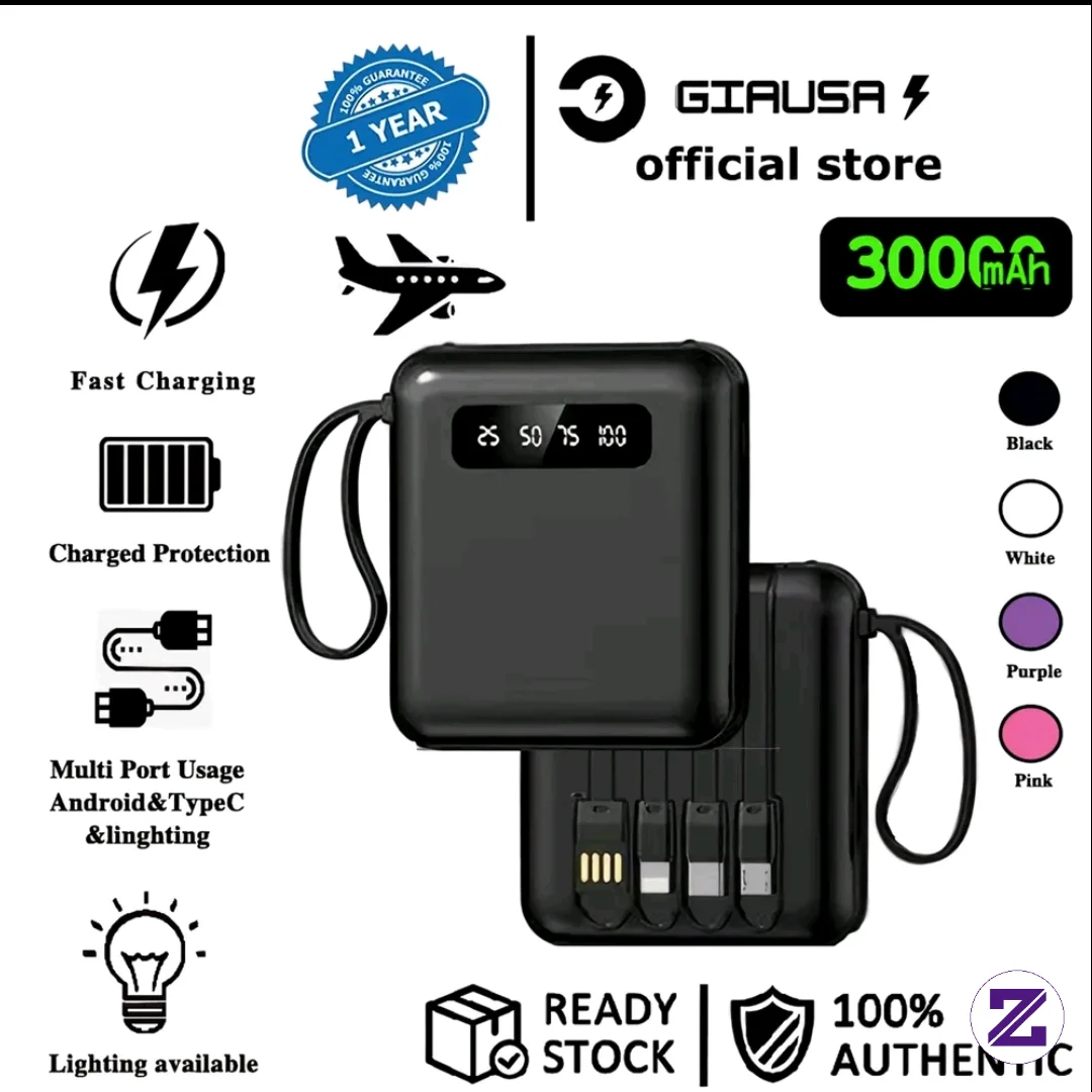 Powerbank Mini Lightweight 30000mAh With 4 USB 3.0 Fast Charging Ports LED
