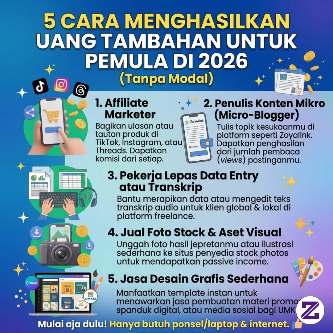 5 Cara Menghasilkan Uang Tambahan Untuk Pemula Di 2026 (Tanpa Modal)