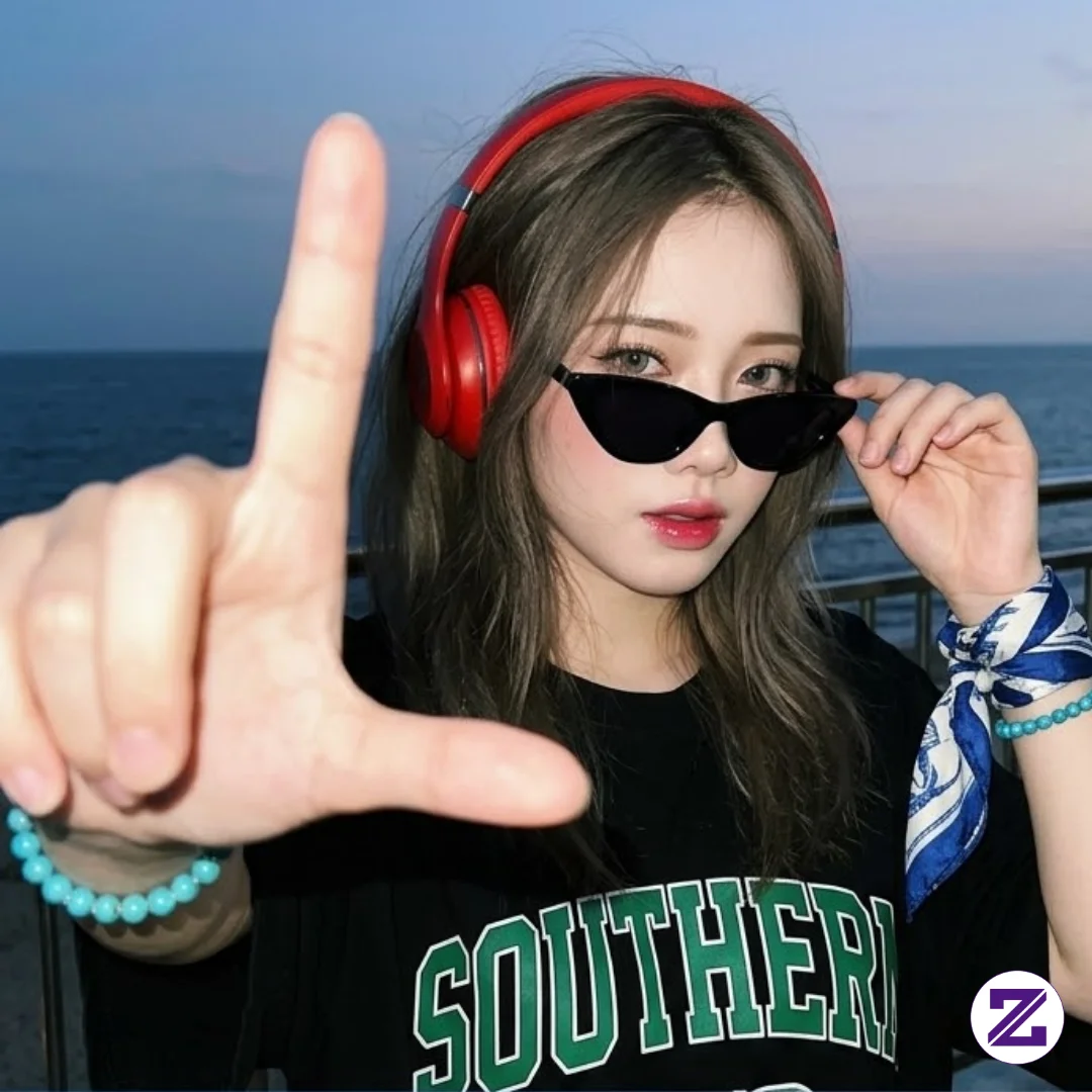 PROMPT FOTO KEDUA — POSE BERBEDA, NIGHT SEASIDE Y2K