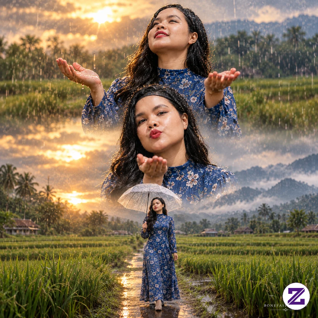 Menikmati Hujan Di Tengah Hijaunya Persawahan.