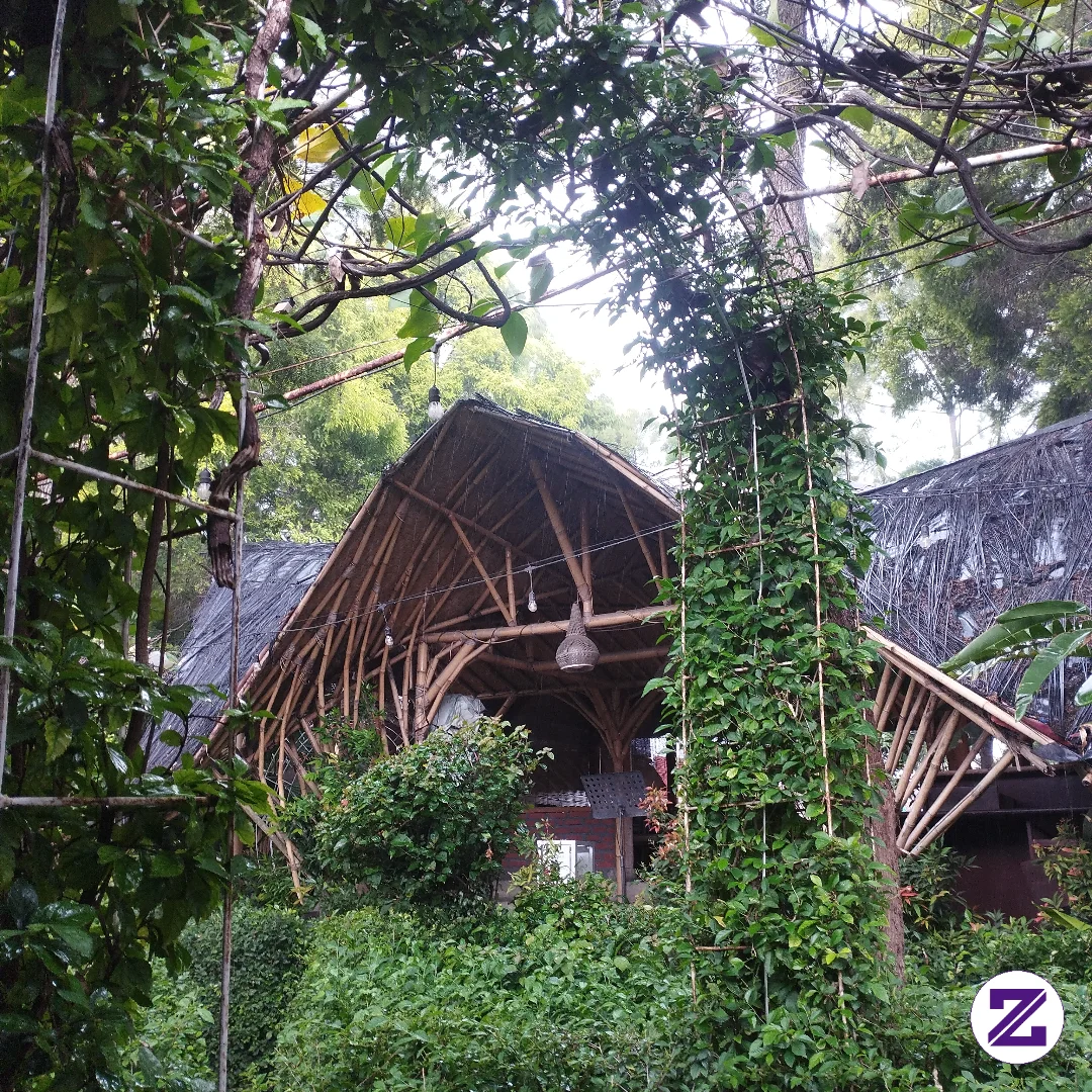 Foto Ini Menampilkan Sebuah Bangunan Bambu Tersembunyi Yang Menyatu Sempurna