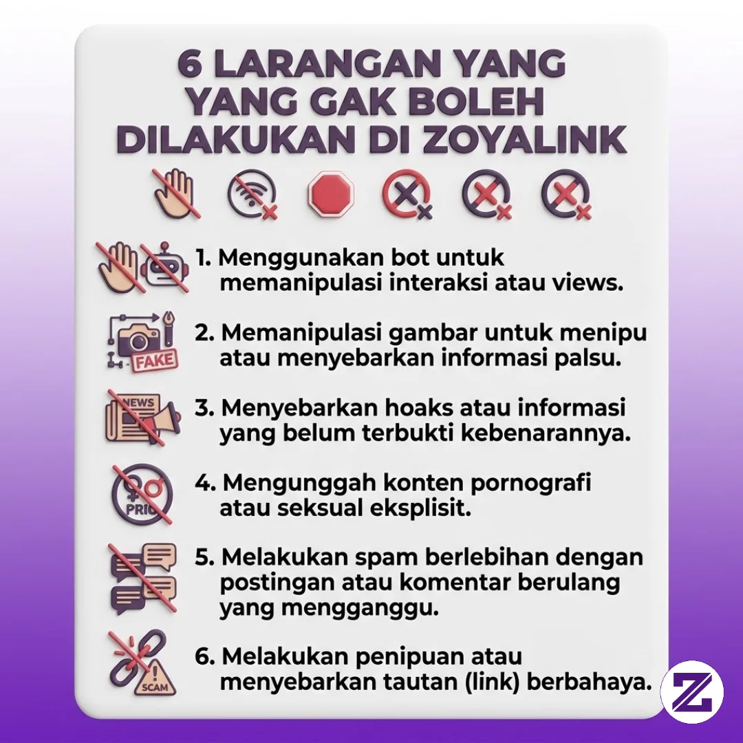 6 Larangan Yang Gak Boleh Dilakukan Di Zoyalink.