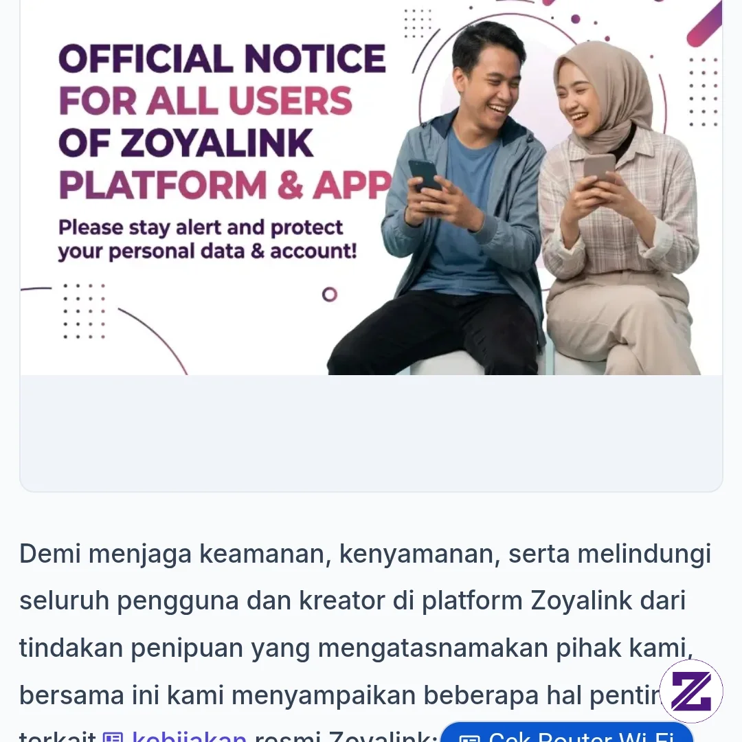 Pengumuman Resmi Keamanan Dan Layanan Zoyalink