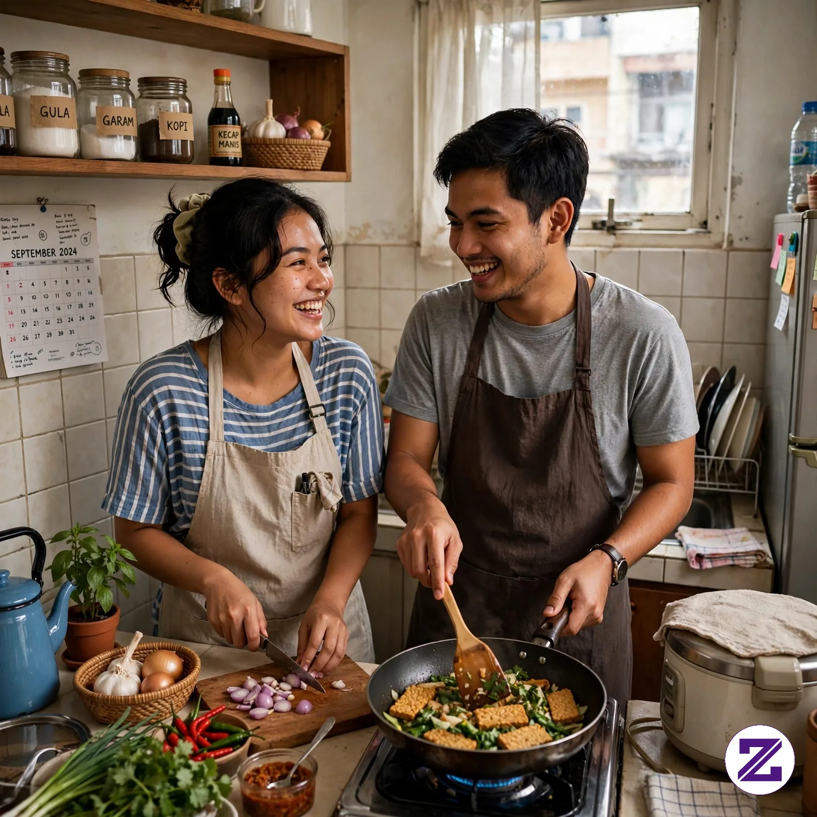 Lifestyle masak bareng pasangan di dapur sempit masih