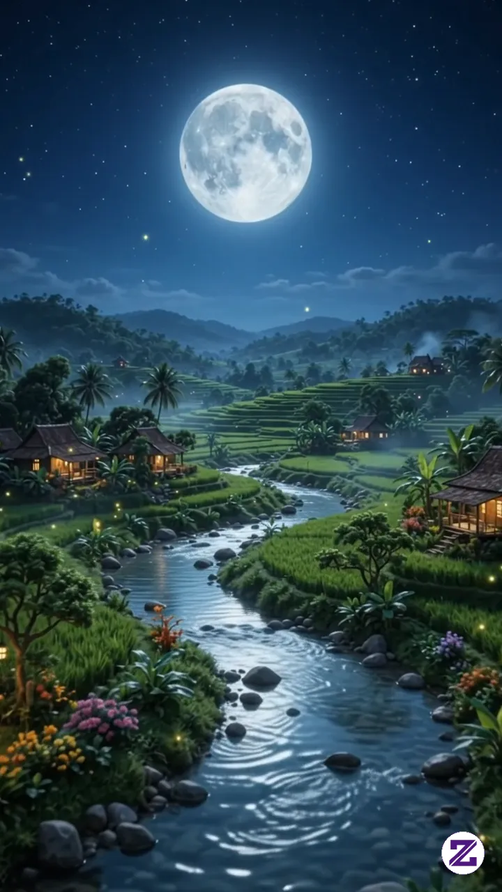 Title: The Secret Village Beneath The Moon 🌿🌈