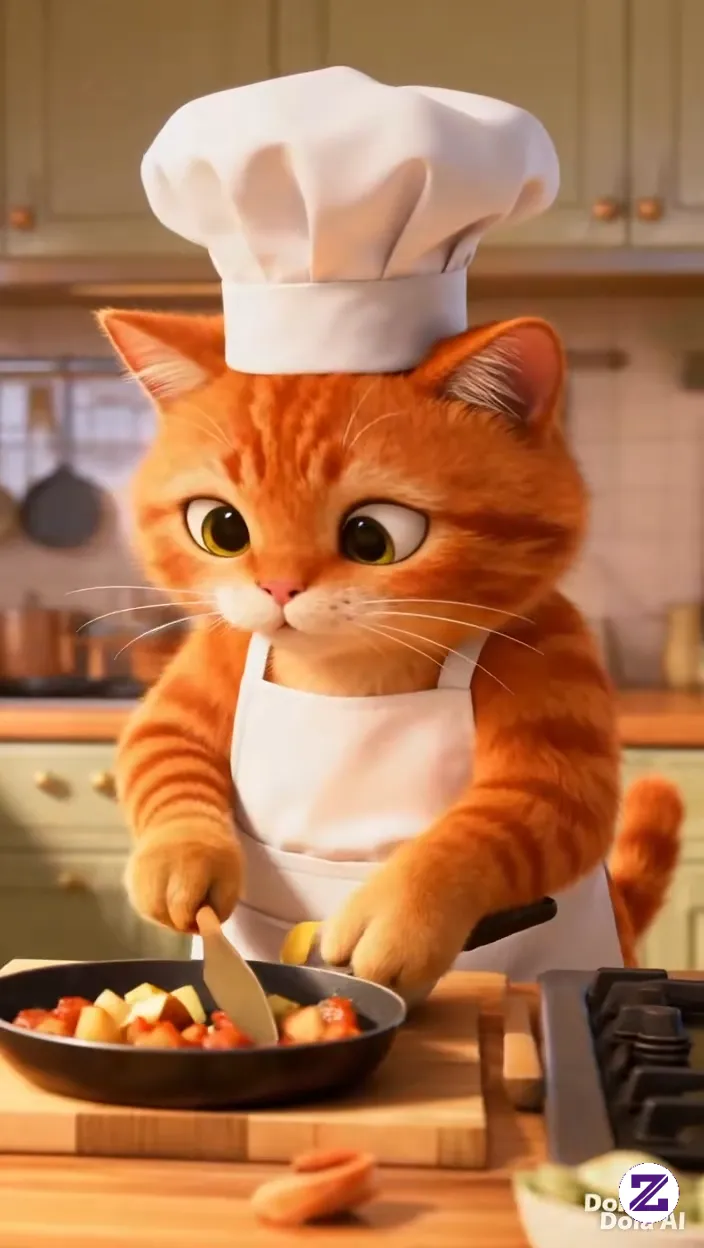Kucing Sedang Masak