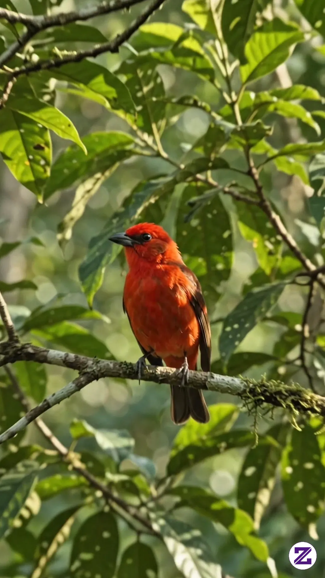 Burung Merah Di Pagi Hari, Indahnya Suasana Hutan 🐦🌿