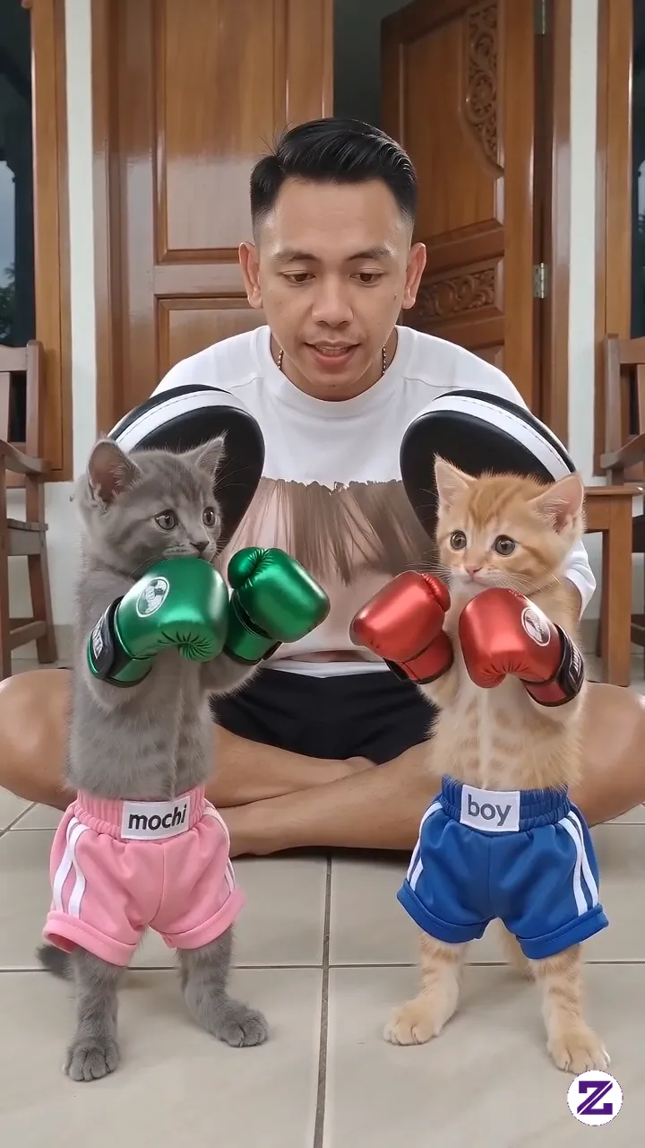 Anak Kucing Pertandingan Tinju 👊 Kalian Pilih Biru Atau Pink 😊😜