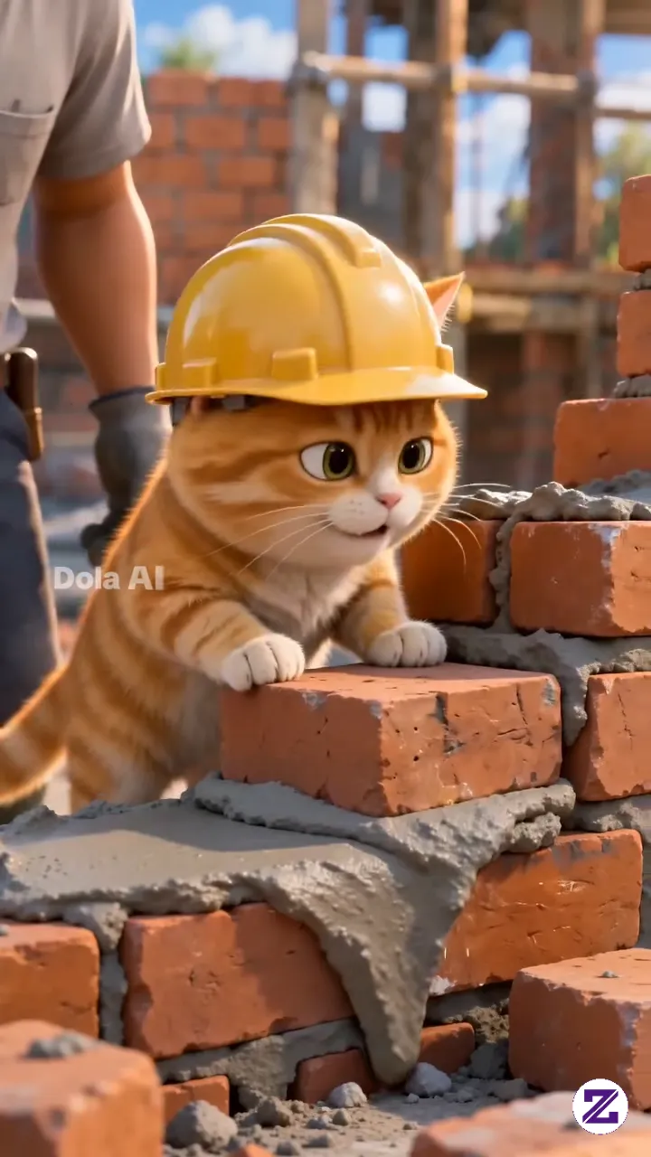 Kucing Bantu Masang Bata Merah