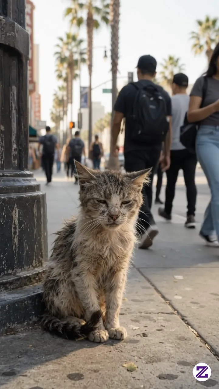 Part 1 -Stray Cat Sitting On Sidewalk