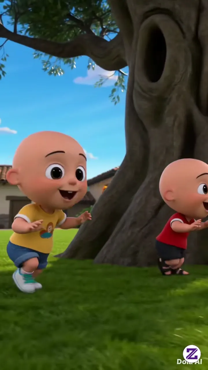 Tiga Anak Kecil Sedang Bermain Kejar-kejaran Bikin Ketawa