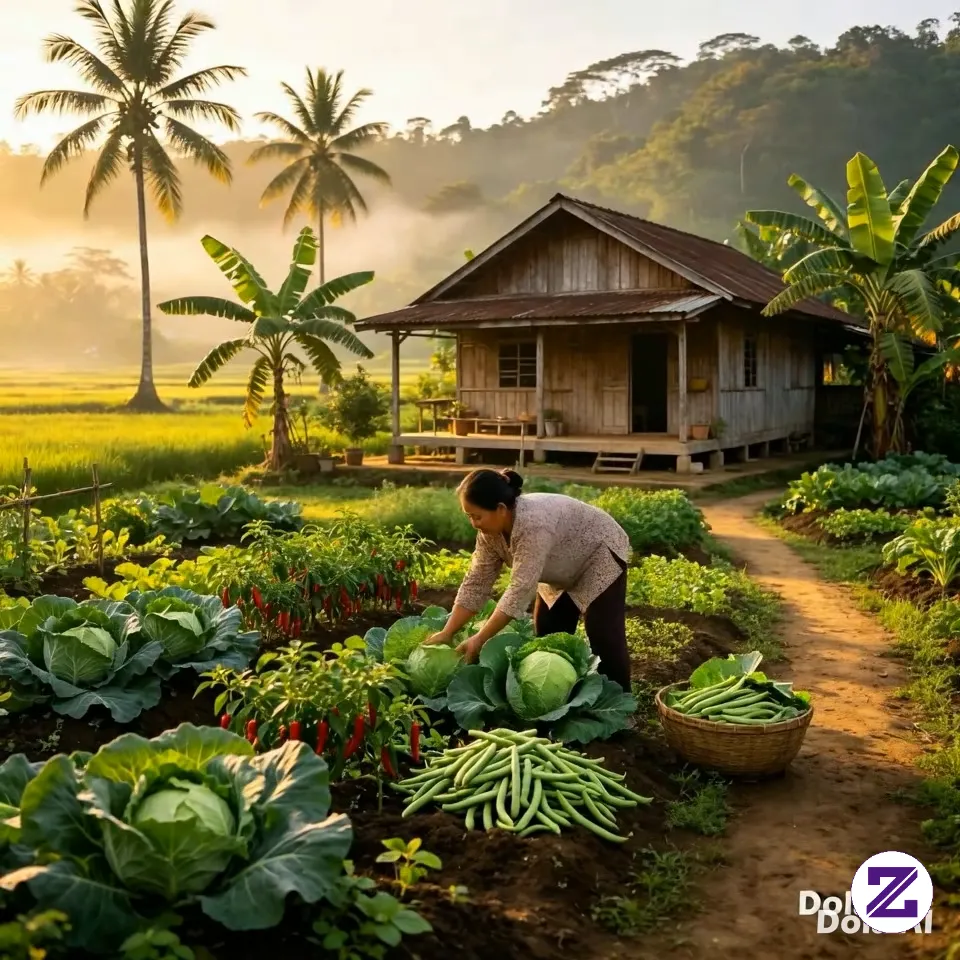 Petik Sayur Di Temani Embun Pagi