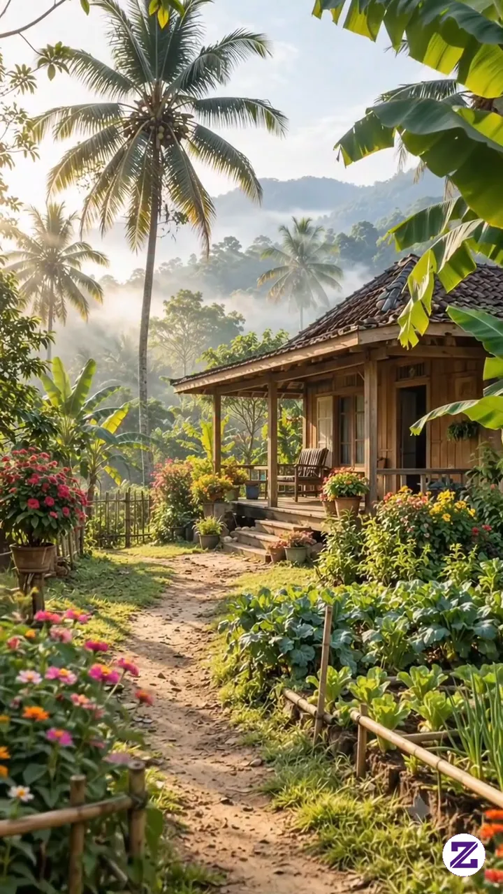 Rumah Yang Sangat Sederhana Dan Nyaman Di Tempati Pemandangannya Enak Dan Indah