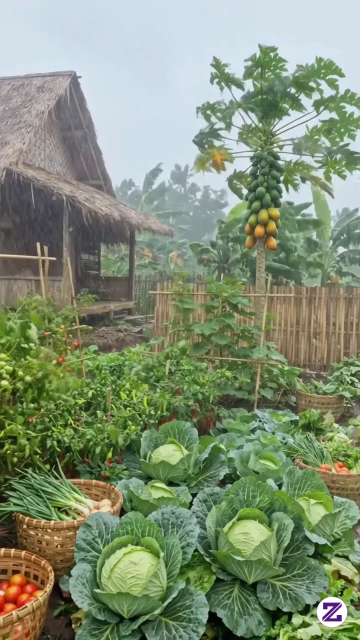 Suasana Di Kebun Di Saat Hujan Turun